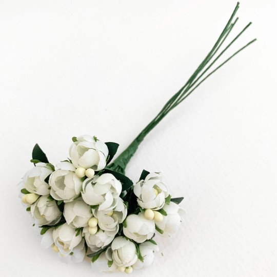Bundle of White Fabric Flower Buds ~ Austria ~ 3/8"